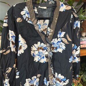 Entro Floral Black and Blue Women's Blouse | Small